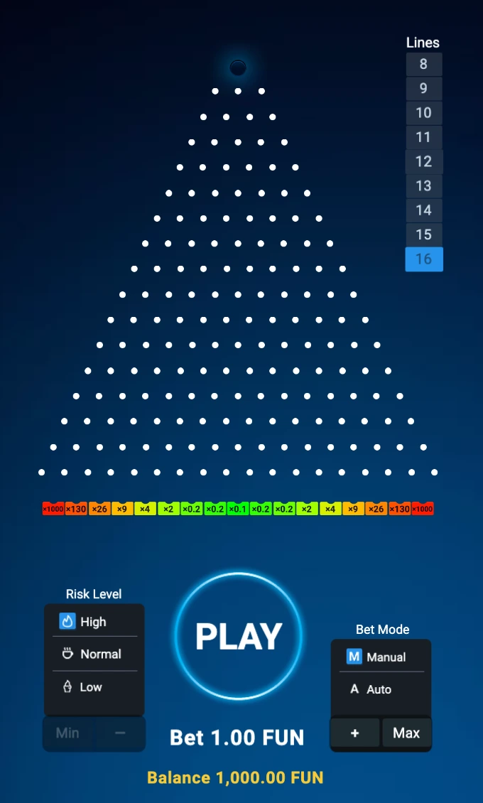 BGaming Plinko 1win demo with High risk and 16 Lines